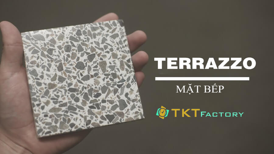 Hình ảnh: Chạy mẫu mặt bếp đá Terrazzo kích thước 100x100 mm cho khách hàng 