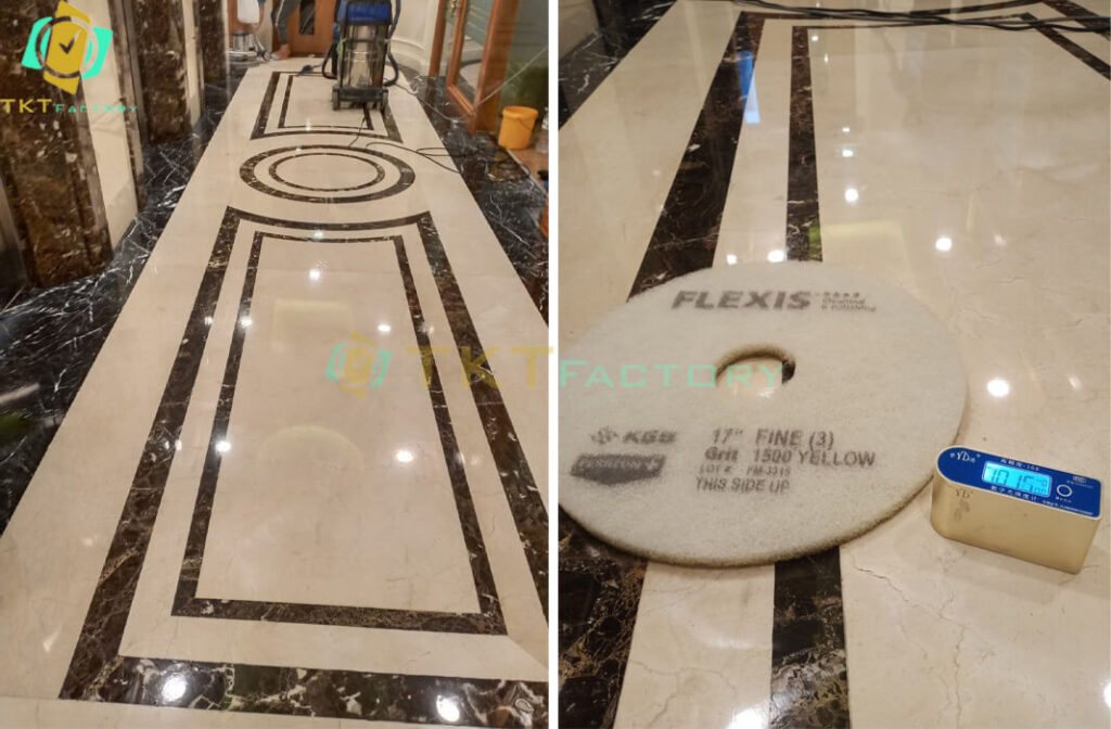 Hình ảnh: đánh bóng sàn đá marble với Pad KGS Flexis