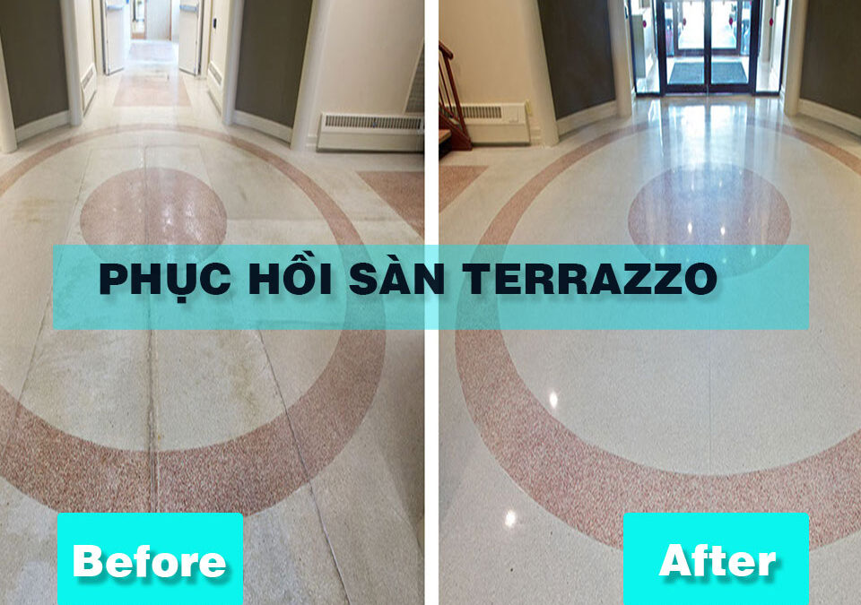 Hình ảnh cách phục hồi sàn terrazzo