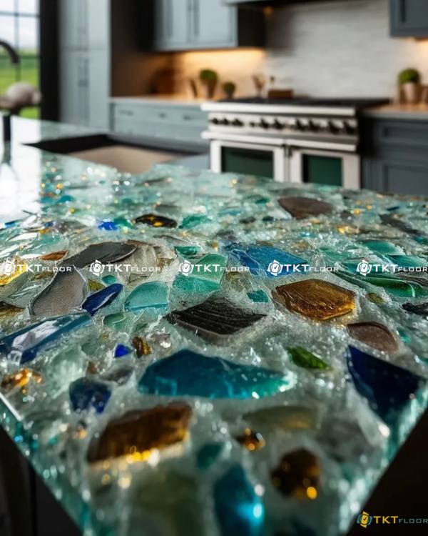 big stone terrazzo trang tri ban an