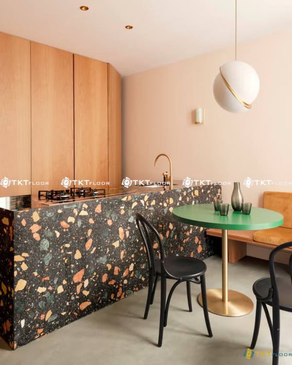 big stone terrazzo trang tri quay bep